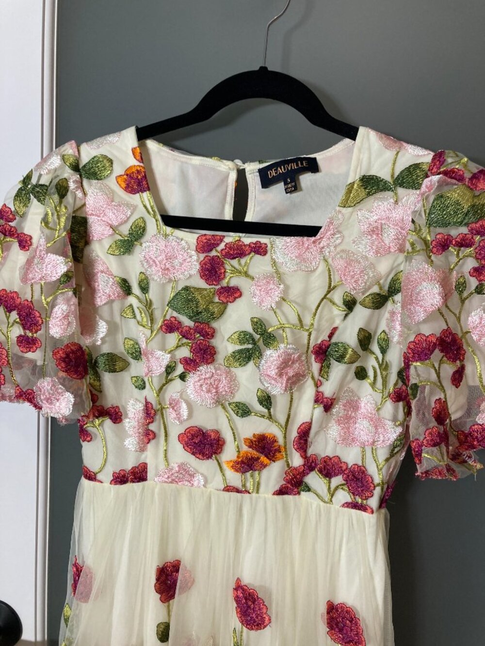 Deauville Ivory Floral Embroidered Midi Dress with 3D Flowers - Size Small - EUC - Picture 4 of 16